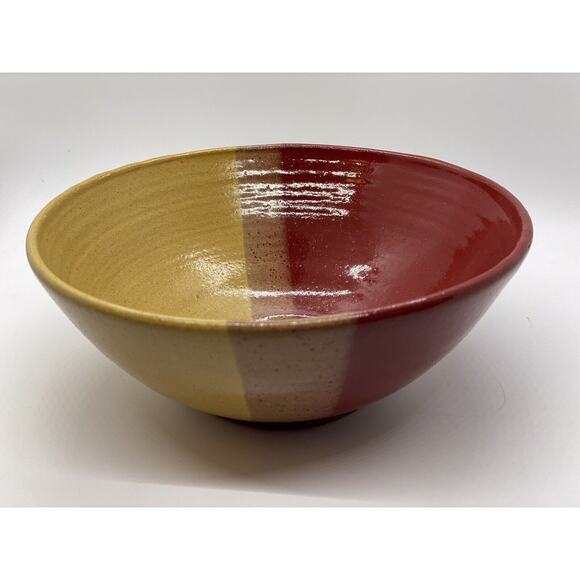 Studio Art Pottery Bowl Artist Signed Ombré Design w Yellow/Red and Brown. - Picture 2 of 11